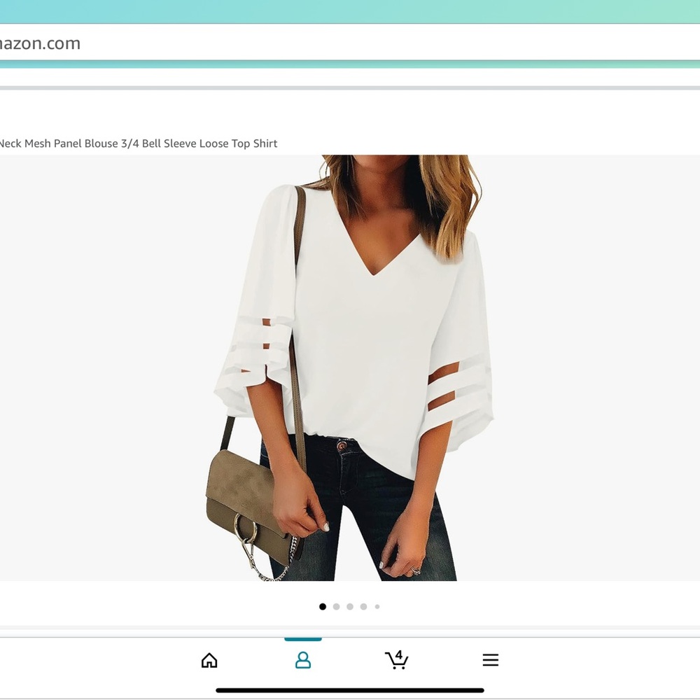 LookbookStore Women’s V Neck Mesh Panel Blouse 3/4 Bell Sleeve Loose Top Shirt